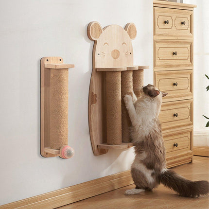 2Style Wood Wall-Mounted Natural Sisal Rope Cat Scratching Claw Grinding Pet Toy