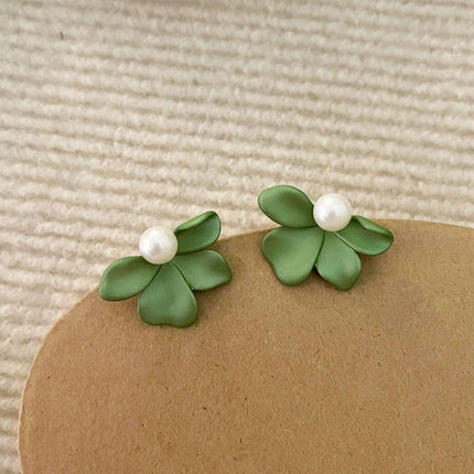 Small Fresh Green Frosted Petal Earrings Fashion Jewellery Women Trendy