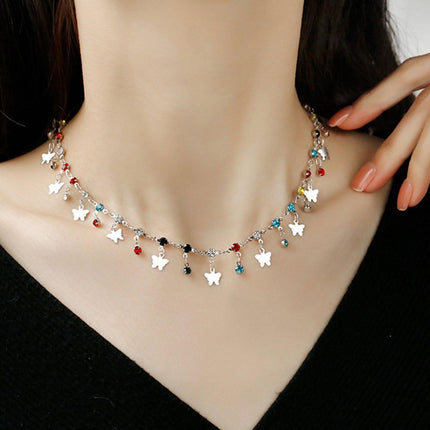 Colorful Butterfly Necklace Women Summer Fashion Exquisite Collarbone Chain