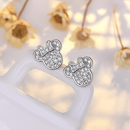 Cute Mouse Girls Clear Crystal Earrings Iced Out Cute Lady's Gift Accessory - Aimall
