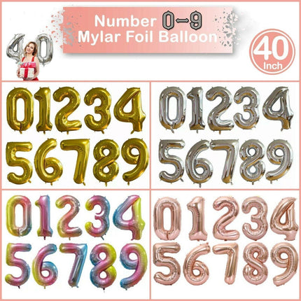 Foil Number Balloon 40" Rose Gold Silver Rainbow Birthday Party Wedding Silver - Aimall