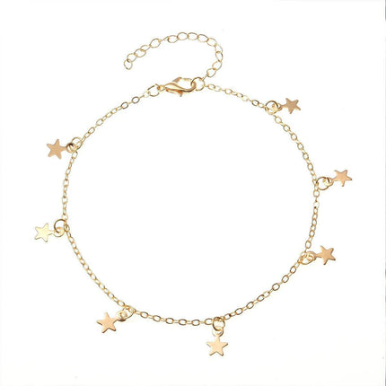 3pcs Pink Star Anklet Set Five-Pointed Star Foot Chain Fringe Jewelry Women