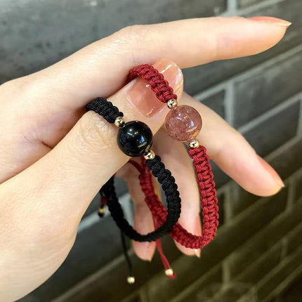 Crystal Peach Blossom Braided Rope Lucky Beads Bracelet Couples Women Men Gift - Aimall