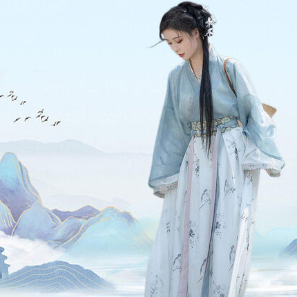 Womens Hanfu Blouse Ink Wash Guofeng Waist Top Eight Panel Skirt Daily Wear