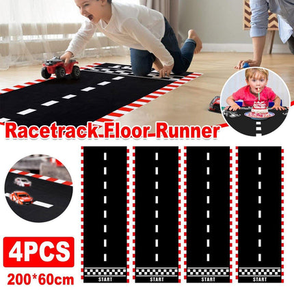 4pcs Black White Racing Runway Party Decor Fabric Race Track Background Material