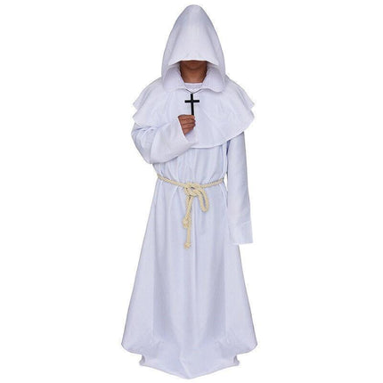 Medieval Friar Hooded Robe Monk Cross Necklace Renaissance Cosplay Costume AU - Aimall