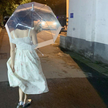 Clear Dome Umbrella Wedding Party Transparent Parasol Handle Waterproof Rain