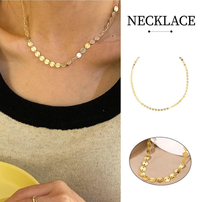 Gold Metal Sequin Necklace Fashion Jewellery Women Statement Chain Gifts