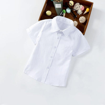 Boys Children's Kids White Short Sleeve School Shirt Open Neck With Lay Back Collar - Aimall