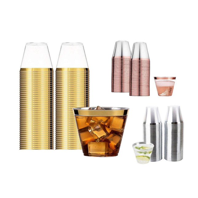 100pcs 9OZ Hot Gold Silver Plastic Wine Cup Western Food Cup Ice Cream