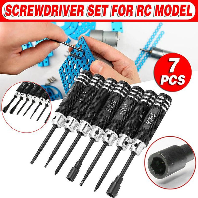 7 Pieces Screwdriver Set RC Tool Steel Kit for RC Model Car Helicopter Black - Aimall