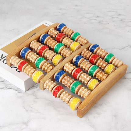 Six-Row Wooden Foot Roller Massager Colourful Relaxation Tool for Foot Relief