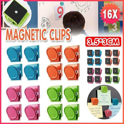16 Magnetic Clips Fridge Strong Magnet Metal Clamp Note Photo Hanger Holder Hook - Aimall