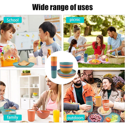 16Pcs Wheat Straw Dinnerware Serving Set Unbreakable Tableware Plates Microwave
