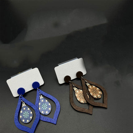 Vintage Wooden Drop Earrings Long Style Boho Chic Jewelry for Women Gift Idea