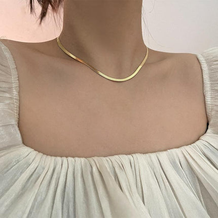 Titanium Steel Flat Snake Bone Necklace Chain Choker For Men Women Jewelry Gifts - Aimall