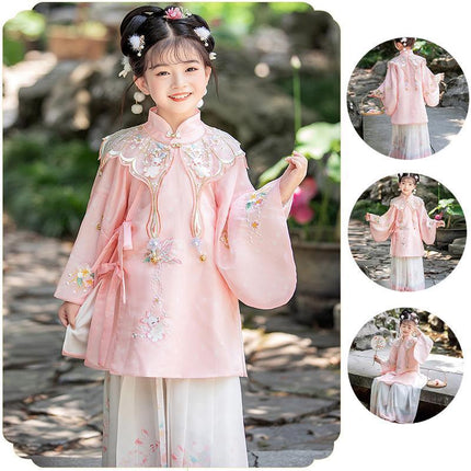 Chinese Girls Embroidered Dress Floral Tang Suit Hanfu Fairy Ancient Costume New - Aimall