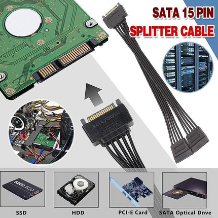 15 Pin SATA Power Y-Splitter Cable Adapter Extension 1 Male to 2 Female for HDD - Aimall