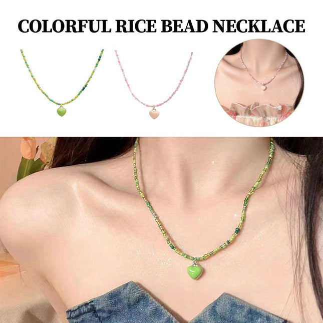 Colourful Pendant Necklace with Small Beads Fashion Jewellery for Women Girls
