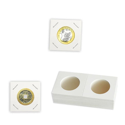 50x 33mm CARDBOARD COIN HOLDERS Staple Coin Holder Display Clear Window Folder - Aimall