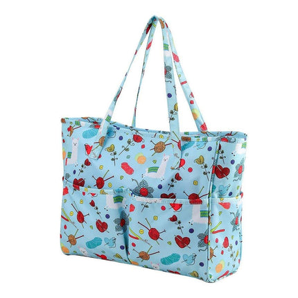 Crochet Yarn Storage Bag Blue Oxford Fabric Knitting Organizer Tote for Crafts