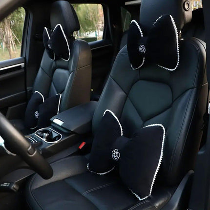 Black Bowknot Neck Pillow Plush Bow Tie Soft Plush Car Headrest Waist Support