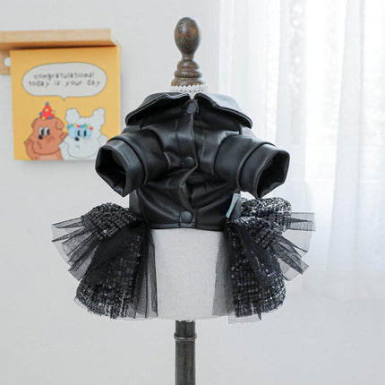 Pet Dog Cat Clothes Autumn Winter Fashion Sequin Small Leather Skirt Outfit