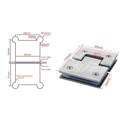 180° 304 Stainless Steel Shower Screen Hinges Frameless Glass Door Enclosures