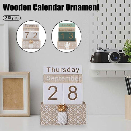 Rustic Wooden Perpetual Desk Calendar DIY Block Calendar Office Desktop Decor