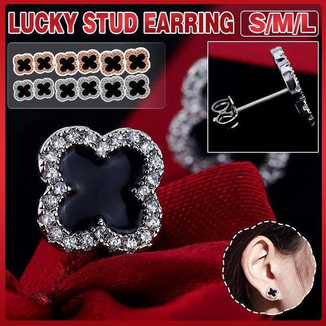 Fashion Flower Four-leaf Lucky Clover Rose Gold White Stud Earring Ladies - Aimall