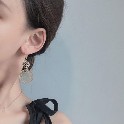 Chinese Vintage Acrylic Round Pendant Long Earrings Fashion Jewelry for Women