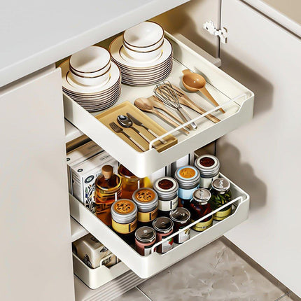 Kitchen Storage Shelf Organizer Sliding Cabinet Basket Pull Out Metal Drawer