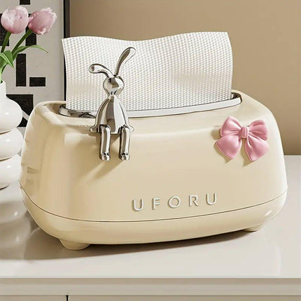 Rabbit Tissue Box Dispenser Napkin Paper Storage Holder Spring Lifting Paper Box