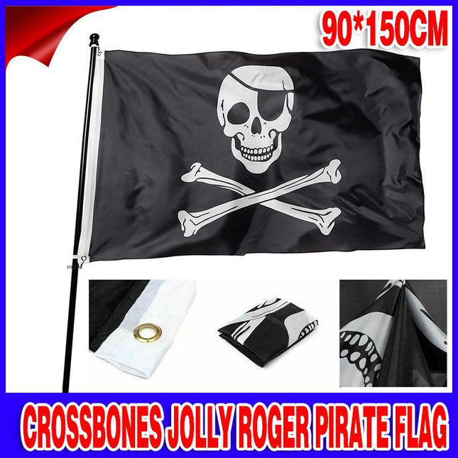Skull and Crossbones Jolly Roger Pirate Flag Outdoor Banner 90x150cm Crossed - Aimall