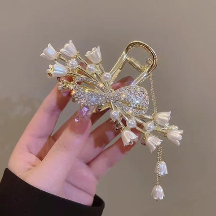 Rhinestone Pearl Butterfly Hair Clip Elegant Girls Hair Claws Hair Accessories - Aimall