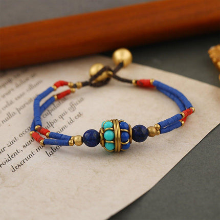 Ethnic Style Handmade Bracelet Color Stone Sky Bead Fashion Round Bead Bracelet