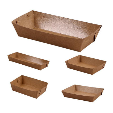500PCS Kraft Cardboard Food Disposable Tray Brown Party Chips Takeaway Container Aimall