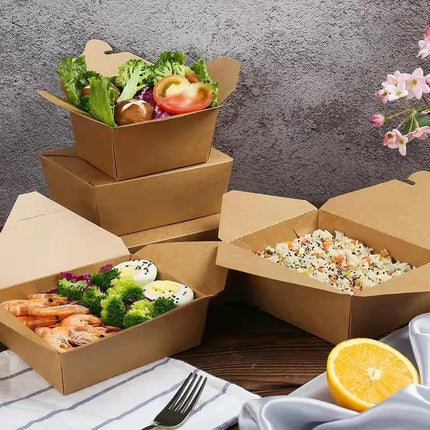 Kraft Brown Noodle Food Lunch Box Flat Deli Takeaway Disposable Container 200PCS - Aimall