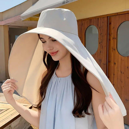 Women Summer Sun Protection Hat Large Brim Face Cover Shawl UV Protection Cap