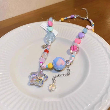 Colourful Hearts Transparent Star Necklace Sweet Fashion Jewellery for Women