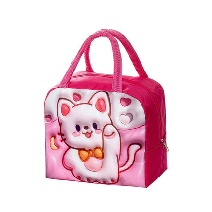 Cute 3D Cartoon Insulated Lunch Bag Oxford Fabric Bento Tote for School Use
