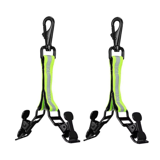 2PCS Green Firefighter Glove Holder Double Clip Reflective Strap Easy Hang Nylon