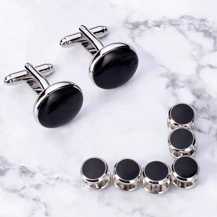 8Pcs Mens Cufflinks Shirt Tuxedo Wedding Party Buttons Cufflinks Black