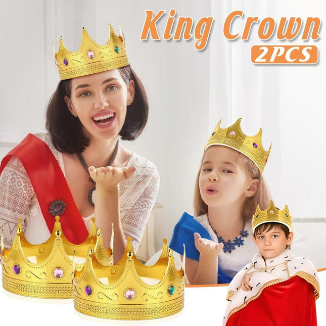 2PCS Gold King Crown Hat Prince Costume Accessory Party Masquerade Prop