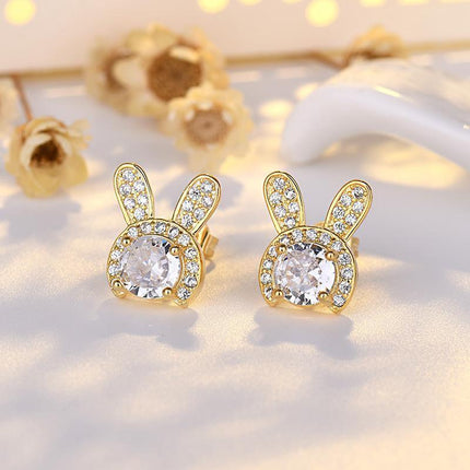 Silver Crystal Rabbit Ear Drop Dangle Earrings Women Fashion Jewelry Girl Gift - Aimall