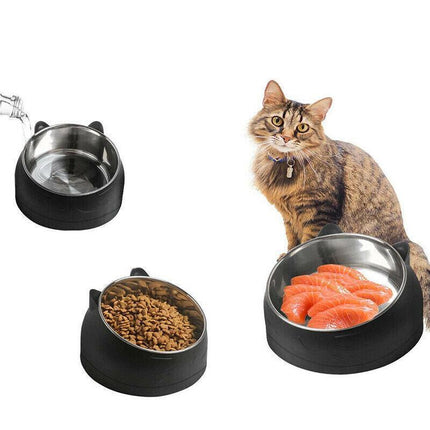 Pet Dog Cat Food Bowl Raised No Slip Stainless Steel Tilted Water Food Feeder - Aimall