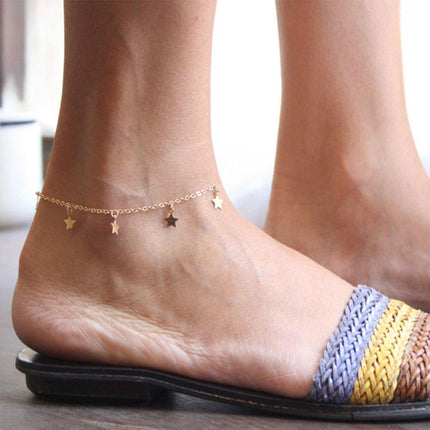 3pcs Pink Star Anklet Set Five-Pointed Star Foot Chain Fringe Jewelry Women