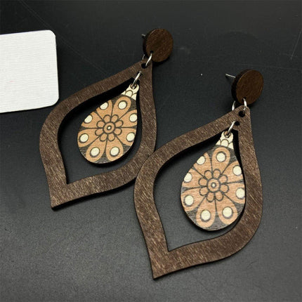 Vintage Wooden Drop Earrings Long Style Boho Chic Jewelry for Women Gift Idea