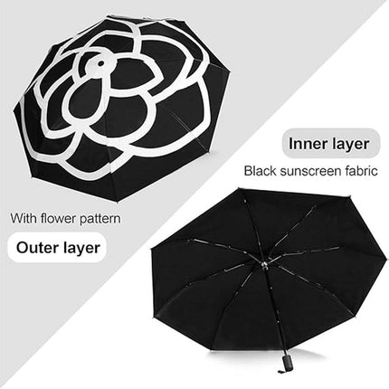Rain Umbrella Compact Folding Sunscreen Umbrella Camellia Outdoor UV Protection