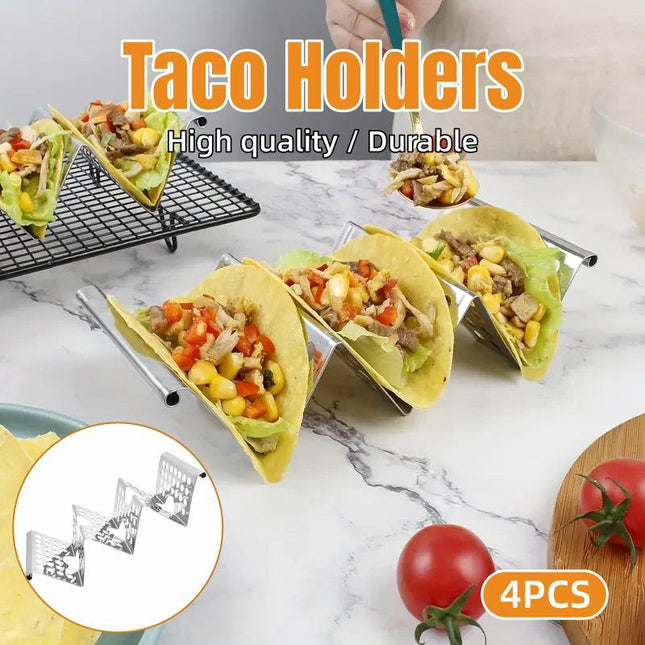 4pcs W Shape Stainless Steel Taco Holder Stand for Pancakes and Food Serving